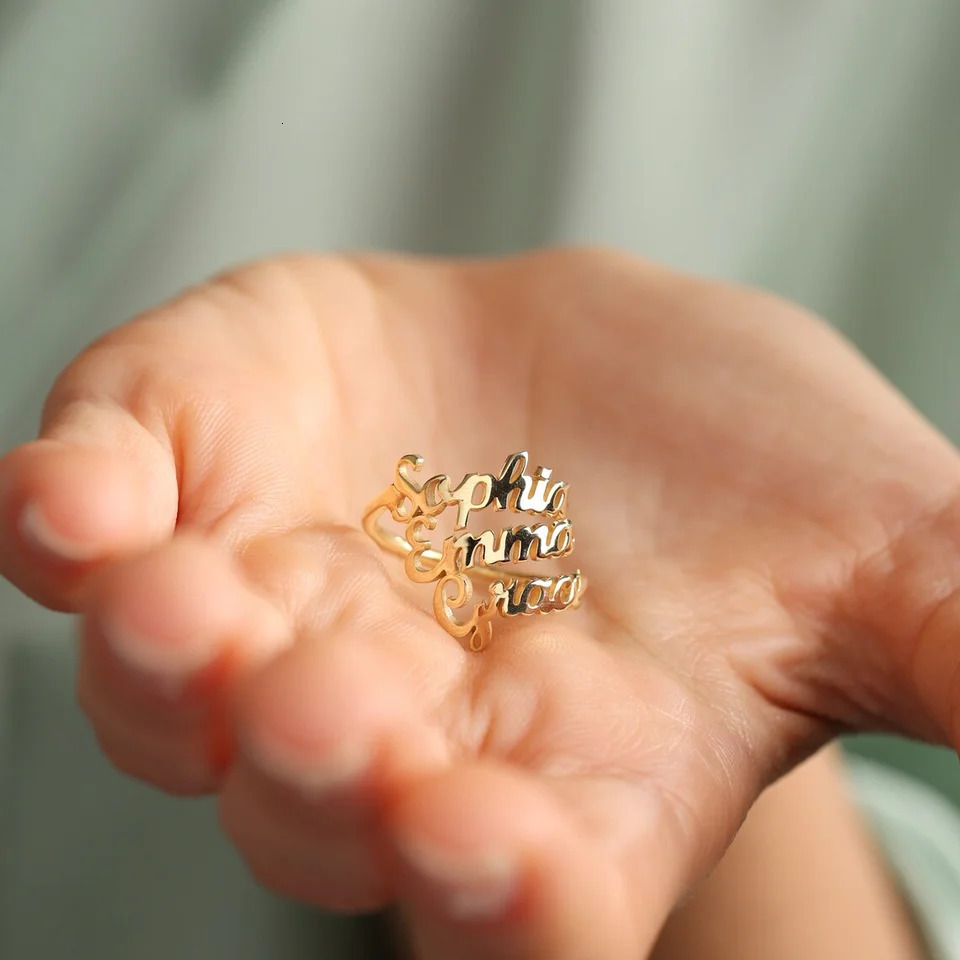 Custom Name Rings Adjustable Gold Color Stainless Steel Personalized Ring Jewelry Women Men Family Rings Jewelry Gift 250225