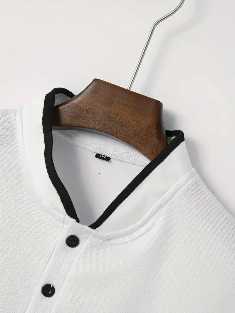 Mens summer fashion classic solid color threaded stand up collar polo shirt button mens casual versatile sports polo shirt 250225