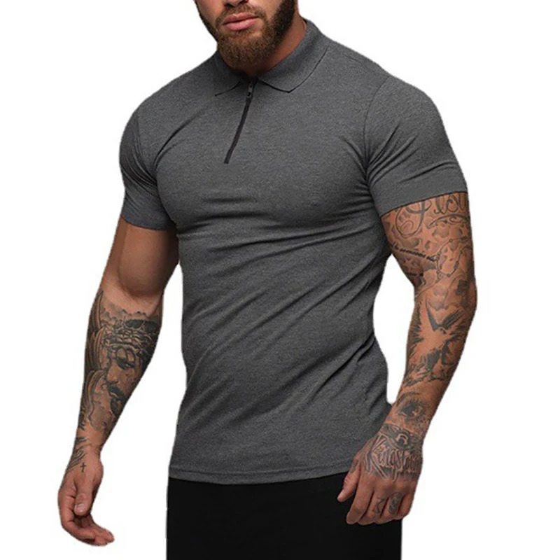 Summer Fashion Polo Shirt Mens Stretch Cotton Sports Polos Male Zipper Short Sleeve Slim Fit T Shirt Casual Gym Clothing 250225
