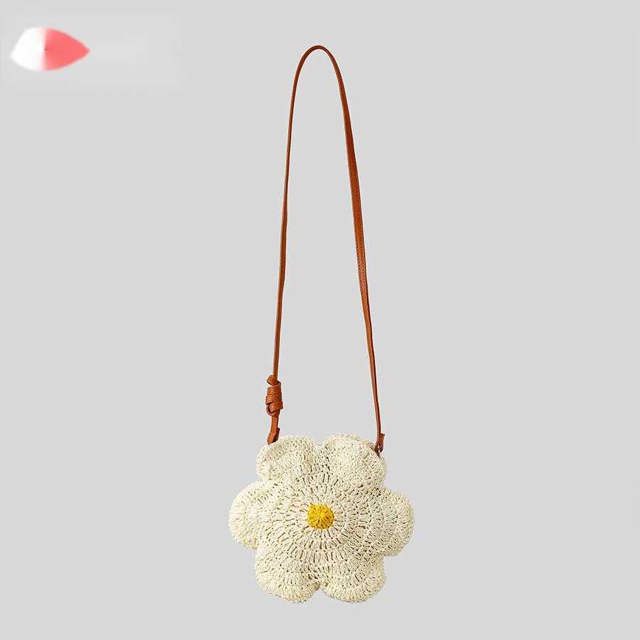 Handmade Woven Grass Woven Bag Forest Series Small Fresh Cute Egg Flower Single Shoulder Crossbody Bag Beach Bag 250215