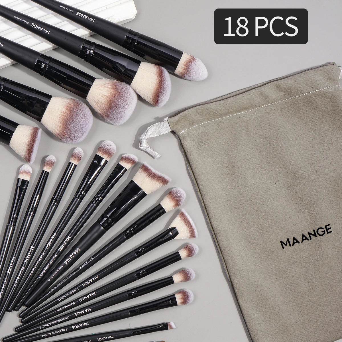MAANGE Professional Makeup Brush Set 18PCS Premium Synthetic Foundation Powder Concealers Eyeshadows Makeup Brushes with Bag 250224
