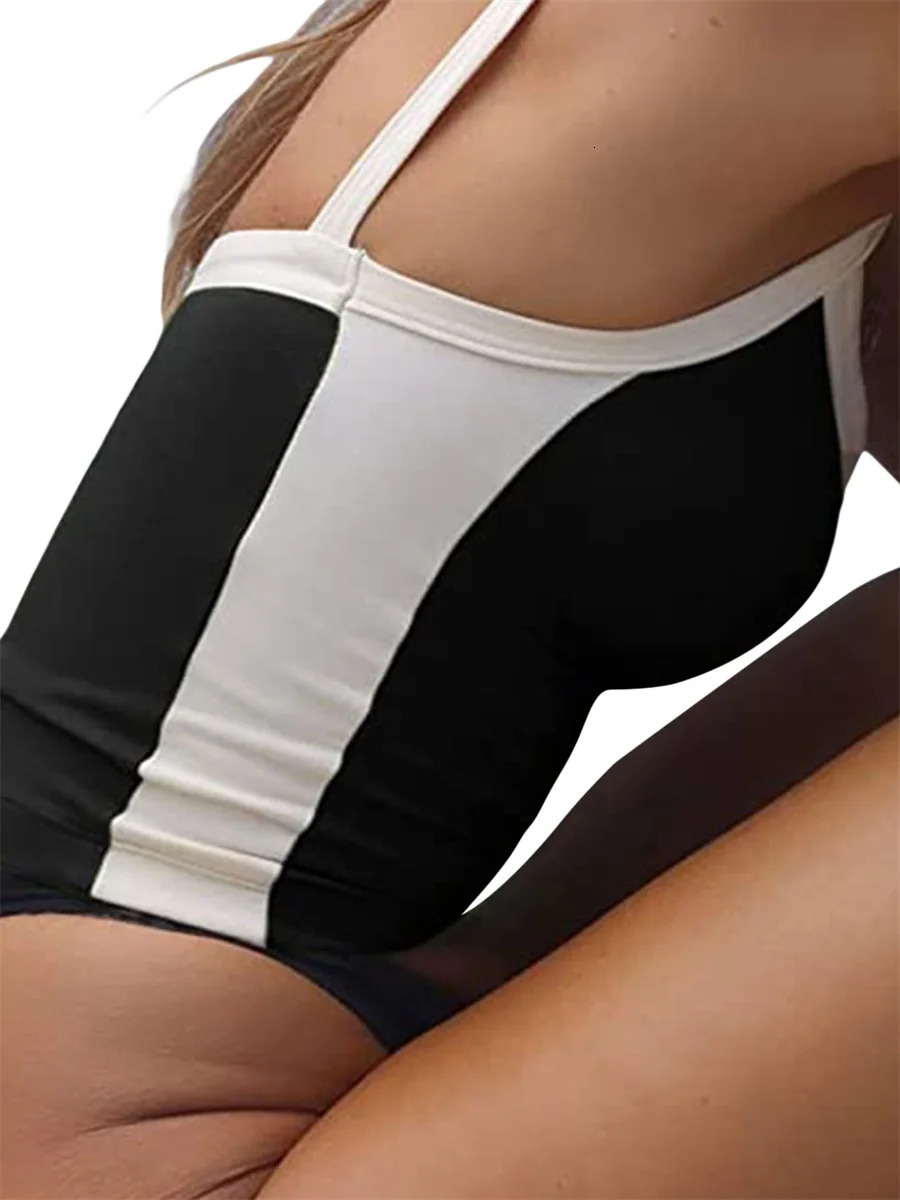 Women Crop Tops Spaghetti Strap Square Neck Contrast Color Slim Fit Camisoles For Women Summer Casual Short Tank Tops 250226