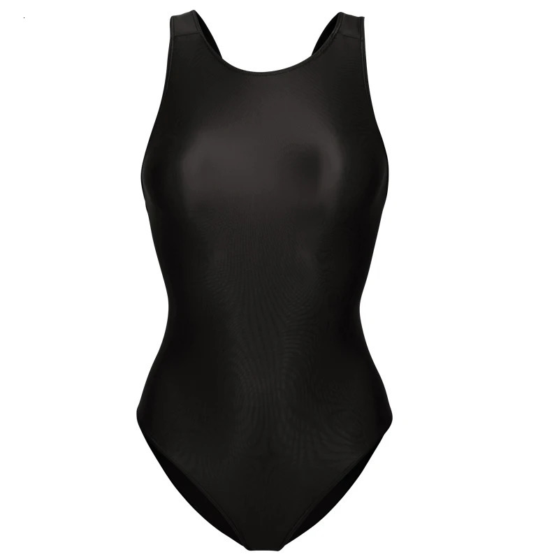 Sexy Glitter Shiny women one-piece crotchless see through swimsuit Oily Tight Backless plus size bathing suits High-Cut Bodysuit 250225