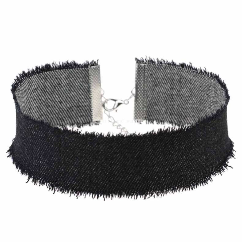Edage Width Gothic Denim Chokers Necklace Collar Sexy Women Necklet Soft Fabric Necklaces Fashion Jewelry