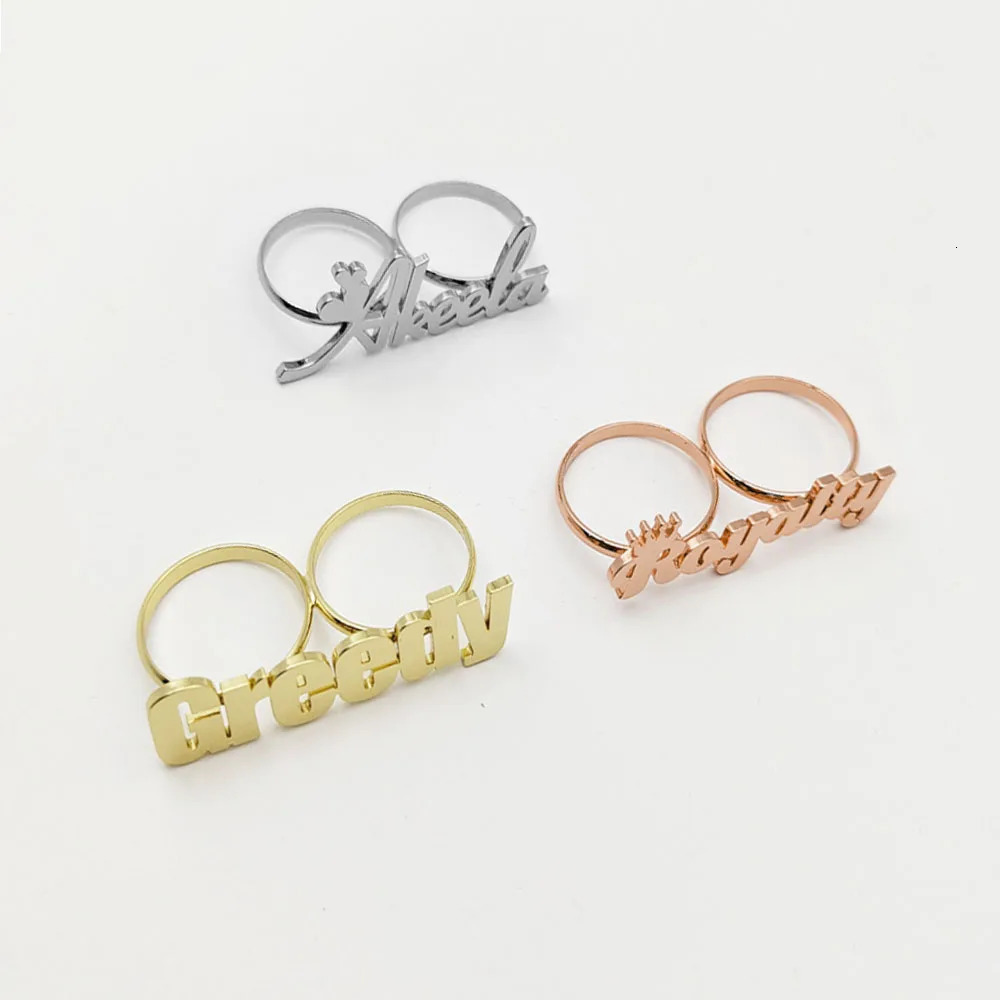 in Name Ring Silver Double Finger Ring Custom High-end Stainless Steel Ring Women Hip Hop Personalised Birthday Gift for Men 250225