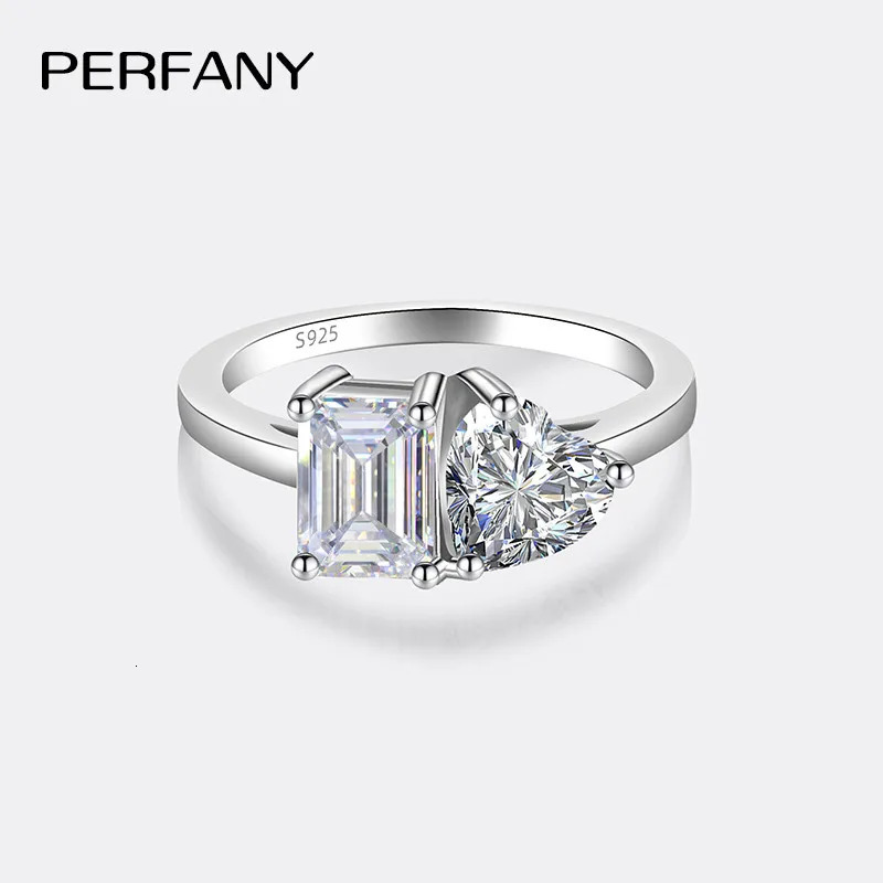 PERFANY 2CT Heart-Shaped Womens Ring S925 Pure Silver Emerald/Radiation Cutting Laboratory Diamond Wedding Jewelry 250220