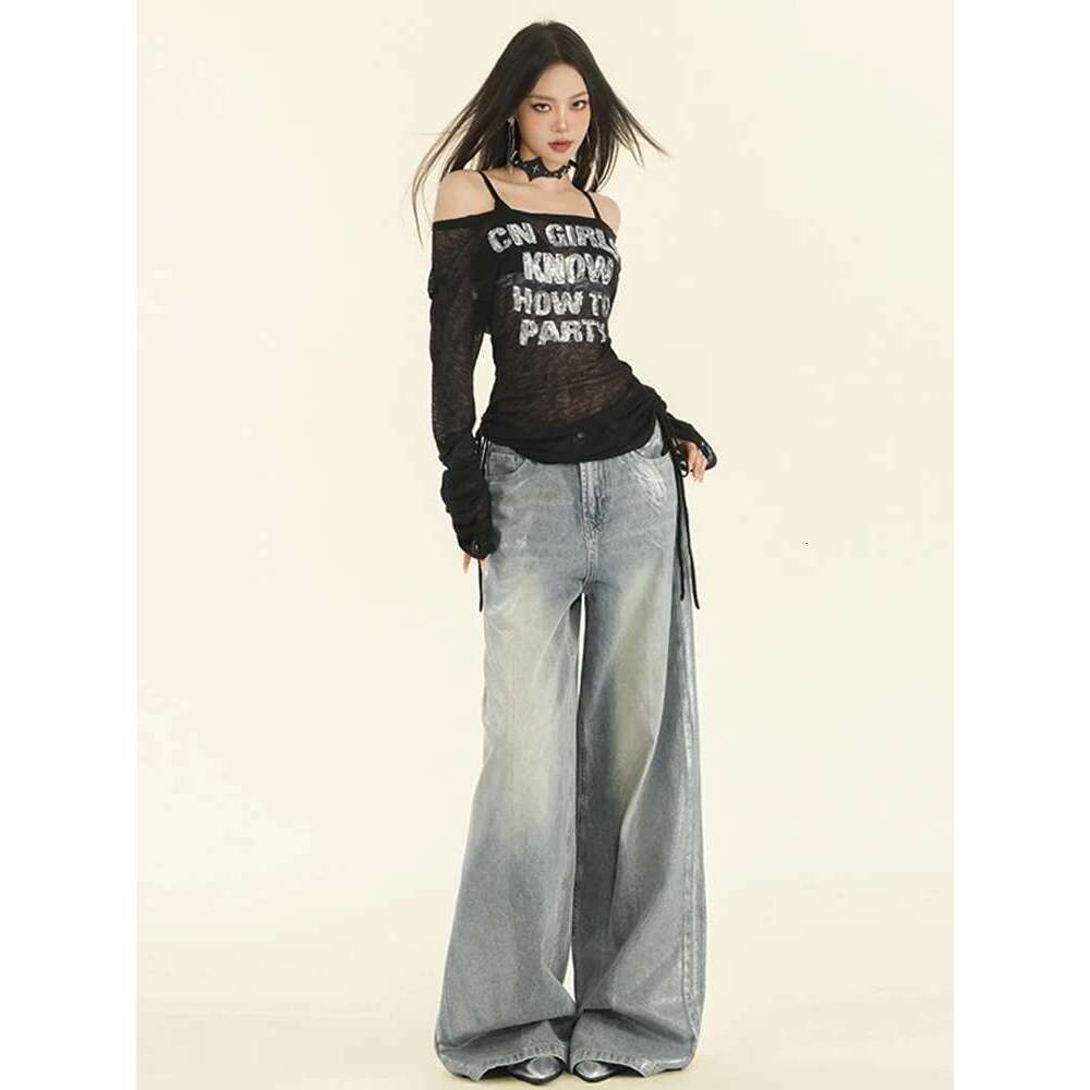 MDNG Vintage Loose Autumn New Niche Design Wide-Leg Denim Trousers Streetwear Fashion Casual Baggy Straight Jeans