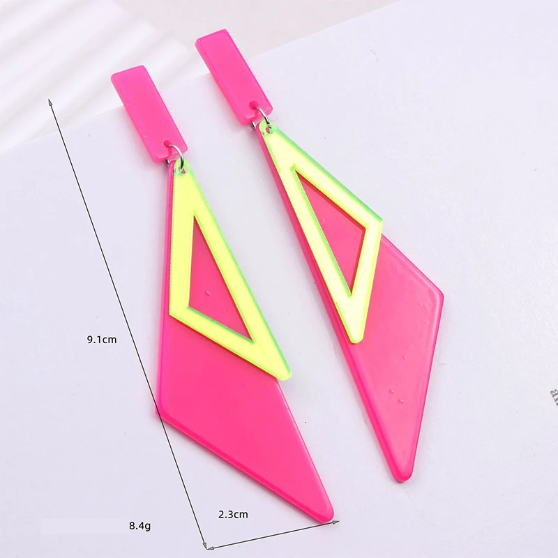 Double Layer Long Triangle Acrylic Earrings with Fluorescent Color Simple and Personalized Fashion Decorative Gift 250210
