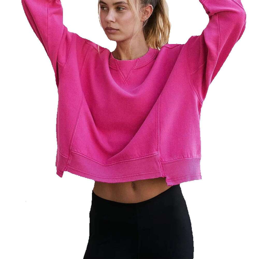 Customized Y2k Long Sleeve Outdoors Crop Shirt Round Neck Loose Terry Pullover Sporty Wear Sweatshirt Women Basic Top