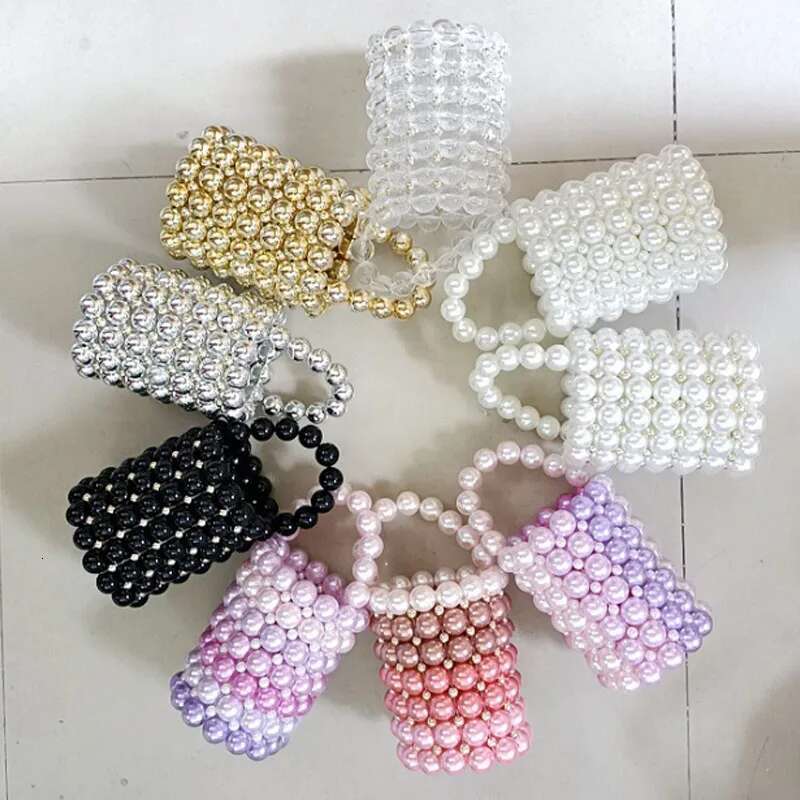 Handmade Beaded Bucket bags designer handbags Colored Pearl Pen Holder Handbag Wedding Bride Bag