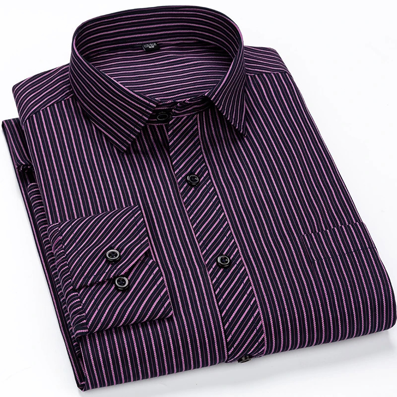 8XL 7XL 6XL Plus Size Men Long Sleeved Shirt Mens Business Casual Slim Fit Shirts Men Striped Dress Work Social Dress Shirt 250226