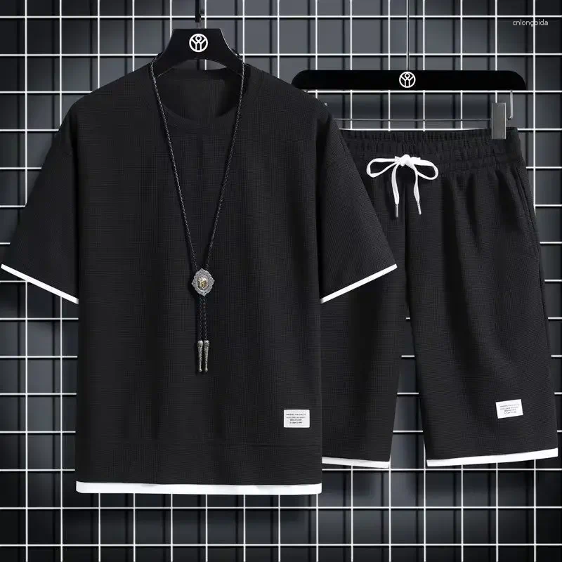 Mens Tracksuits Casual Sportswear Loose-Fit Summer Outfits Korean Trendy Short Sleeve T-shirts 2-Piece Sets