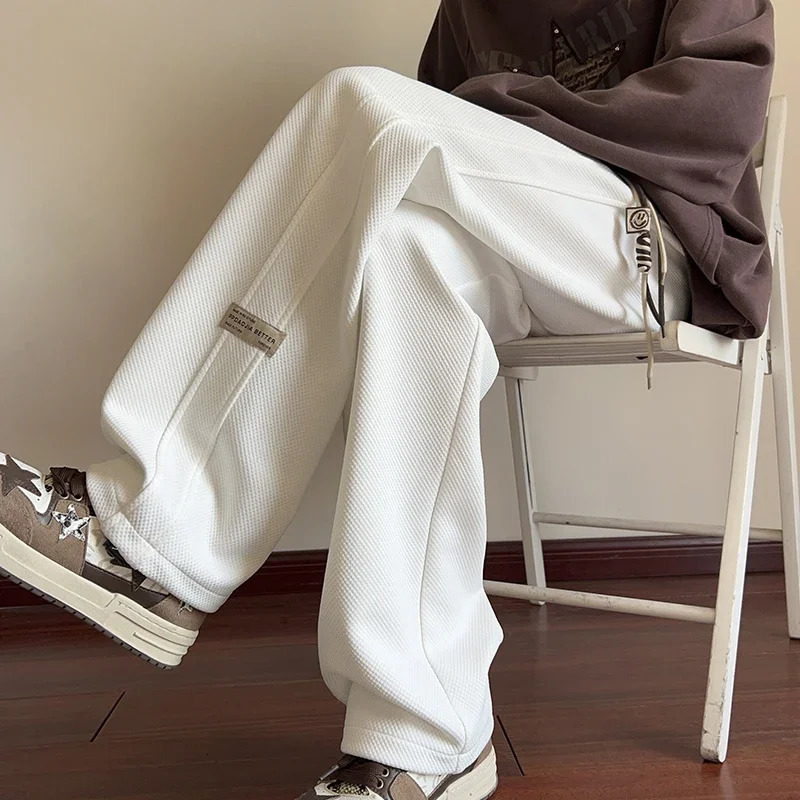 Mens Joggers Sweatpants Hip Hop Baggy Pant Straight Leg Sport Pants Side Label Streetwear Male Trousers 250225