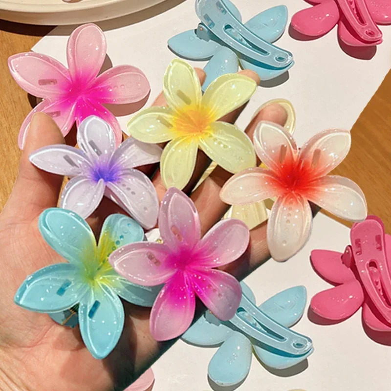 6Pcs Hawaiian Gradient Hair Clips Flower Claws Small Size Fashion Headwear Hairpin Crab Barrette Accessories for Women 250218