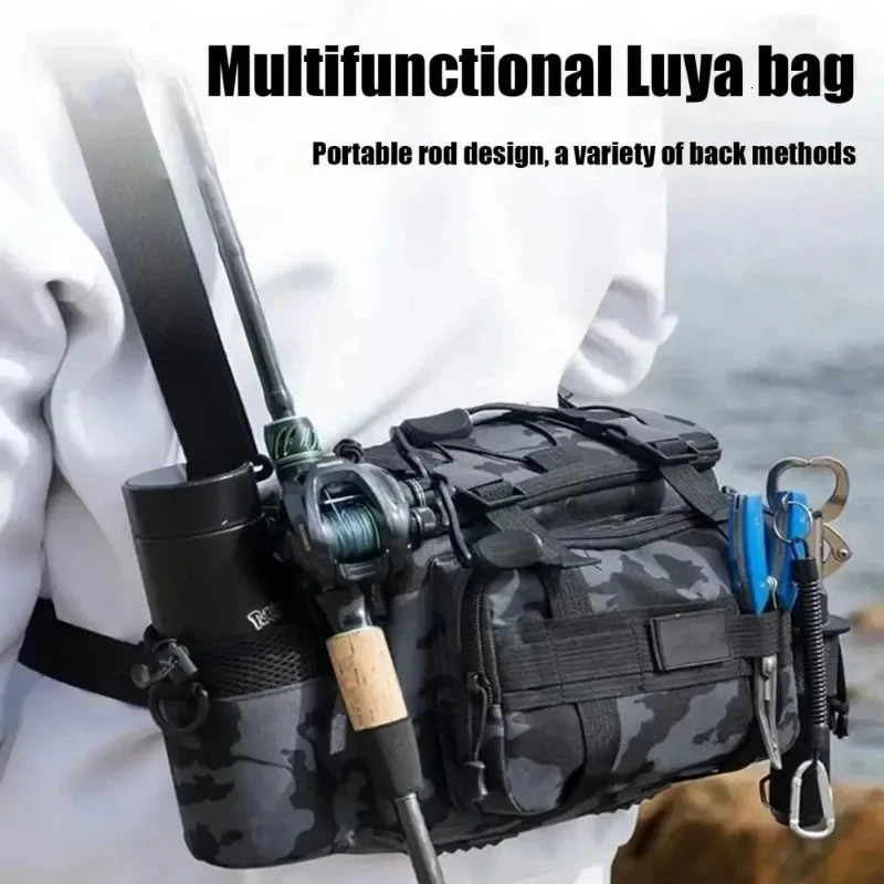Fishing tackle shoulder bag storage bag portable fishing rod holder outdoor sports bag flying fishing 250226