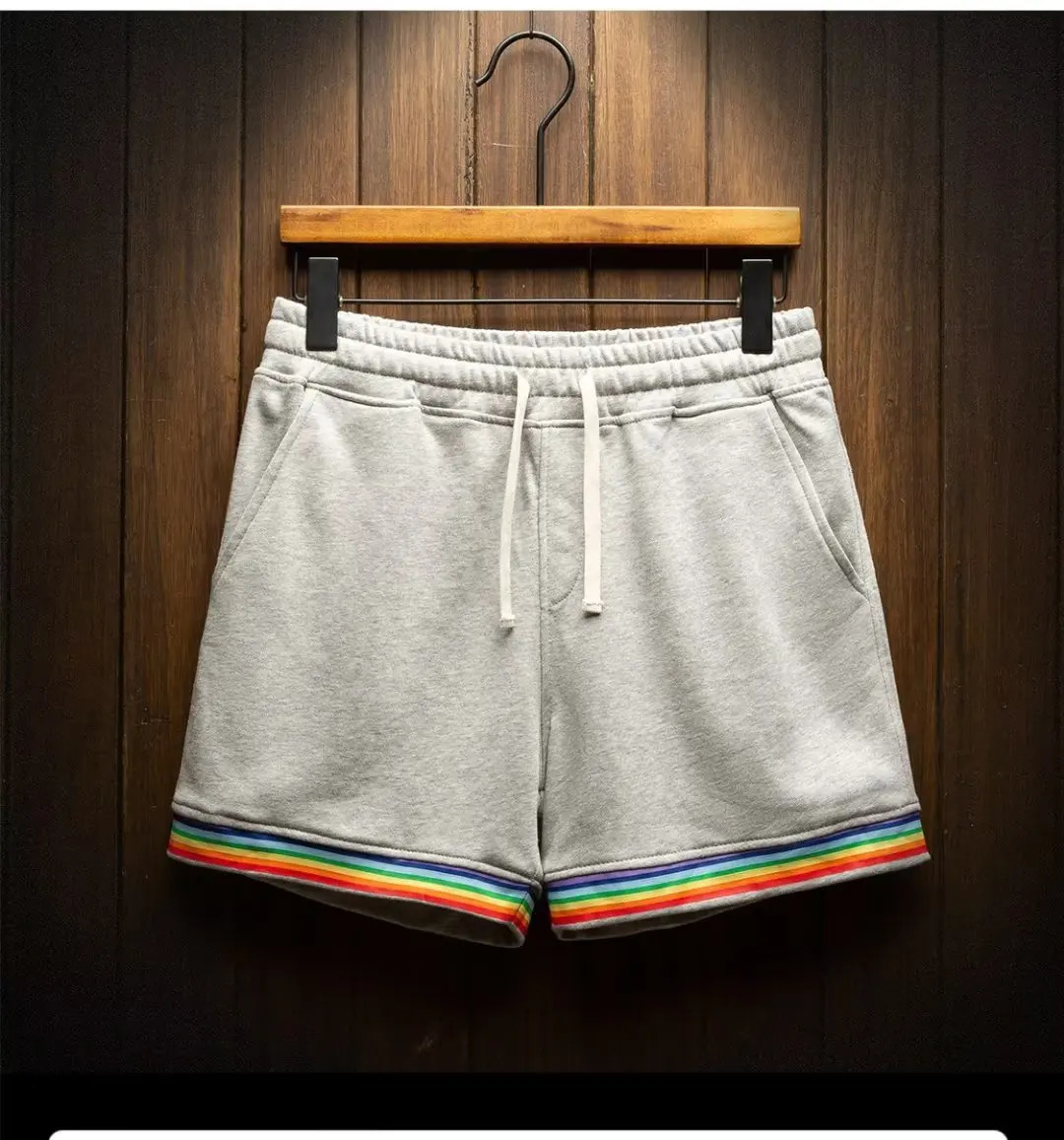Summer Cotton Sports Casual Shorts Mens Three-quarter Pants Plus Size Casual Mens Drawstring Pants Rainbow Print 250225
