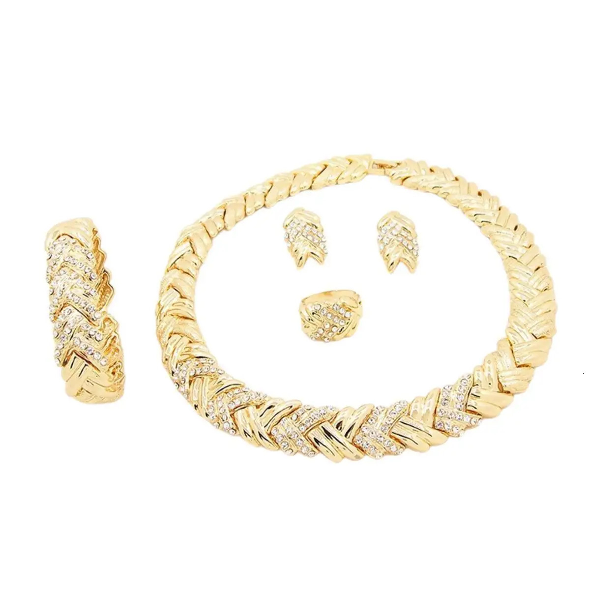 ewelry for Women Fashion Crystal Jewelry Set 18k Gold Plated Rhinestone Clear Crystal Necklace Earrings Accessories Gifts for Pr 250221