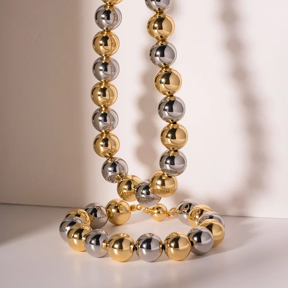 Gold Silver Color Acrylic Ball Beaded Choker Bracelet Necklace Women Men Trend Round Beads Short Necklace Stack Jewelry Collier 250225