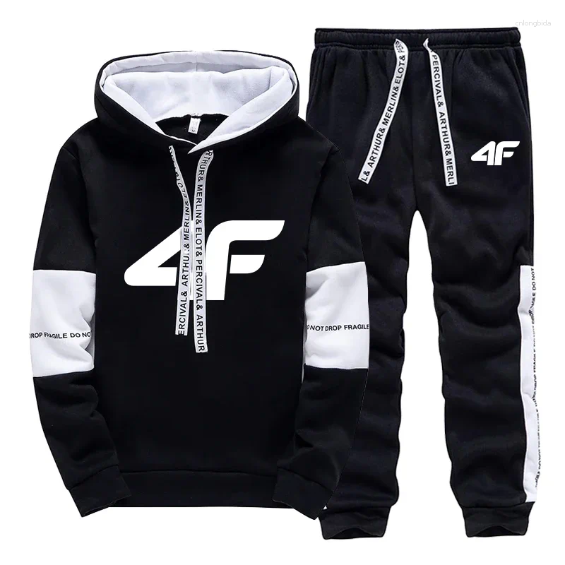 Mens Tracksuits Sports Tracksuit: Hooded Long Sleeve Casual Sweatshirt & Comfort Jogging Sweatpants Set