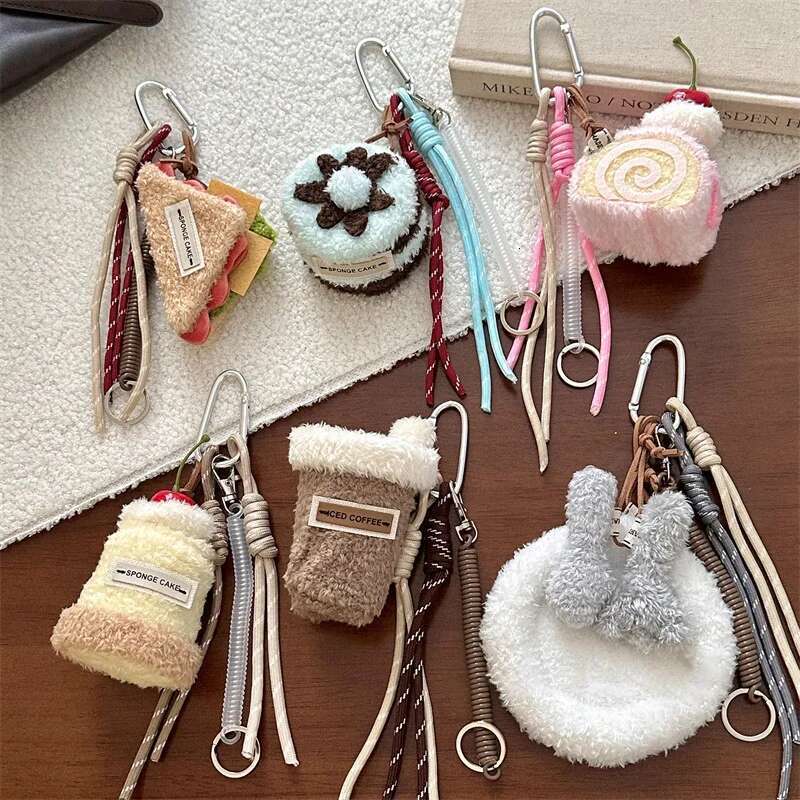 Retro Cake Key Chain Stereo Milk Tea/Sand/Cake Plush Couple Lovely Schoolbag Decoration Pendant