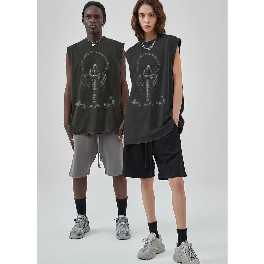 Y2K Womens Tank Top 100% Cotton Retro Black Mens Clothing Hip Hop Punk Rock Sleeveless T-shirt Gothic Tank Top 250225