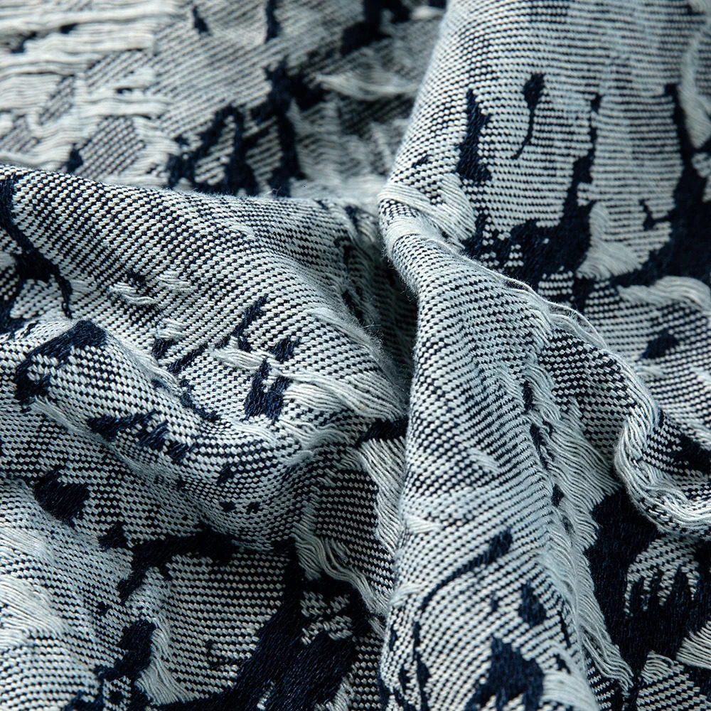 Mens Ripped Distressed Denim Jacket Flower Jacquard Weave Embroidery Coat Loose Long Sleeve Outerwear 250225