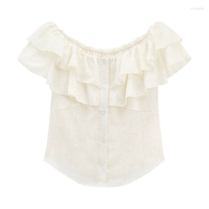 Women's Blouses Slash Neck Shirts Women Summer Slim Breathable Sweet Girl Korean Fashion Top Ruffles Students High Street Gentle Camisas