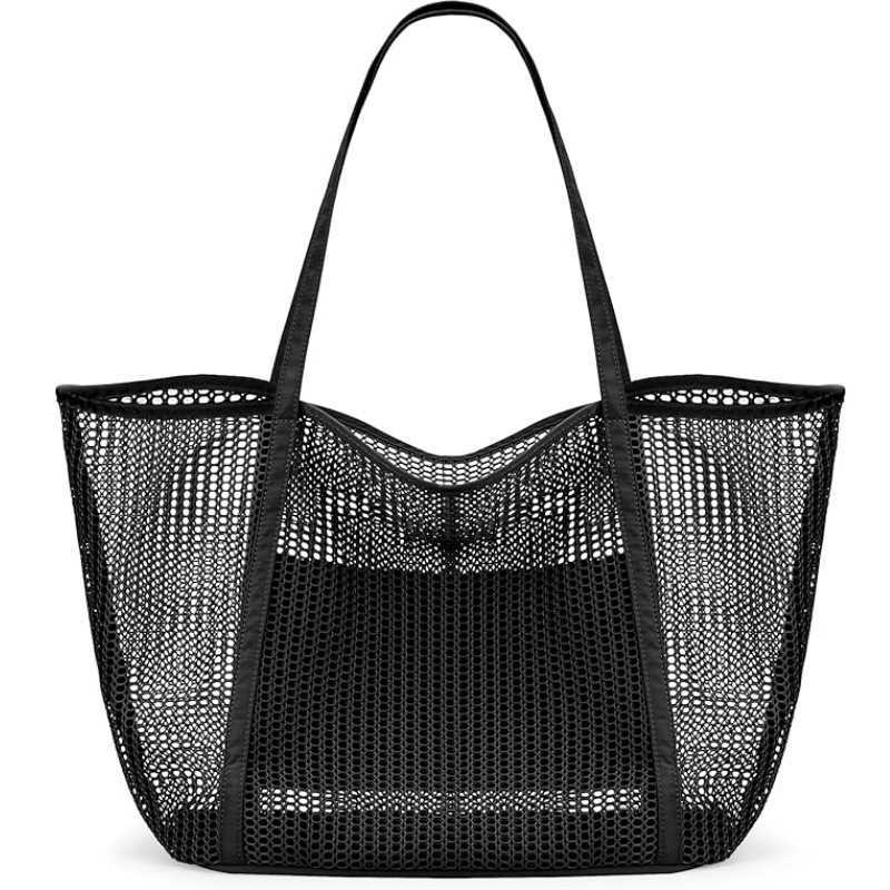 Portable travel bag with wide shoulder straps and diagonal crossing beach bag, mesh handle for carrying large bags, shoulder bag 250215