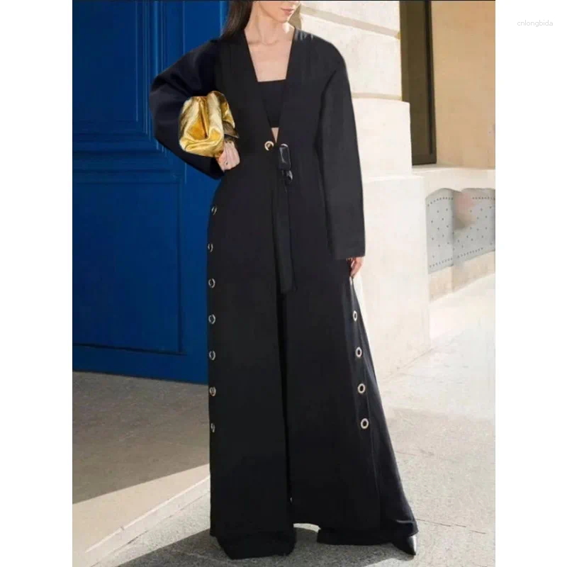 Womens Trench Coats Modigirl Women Long Outerwear Tops 2025 Autumn Winter Hollow Split-Joint Streamer Womens X-long Coat INS Y2k Style