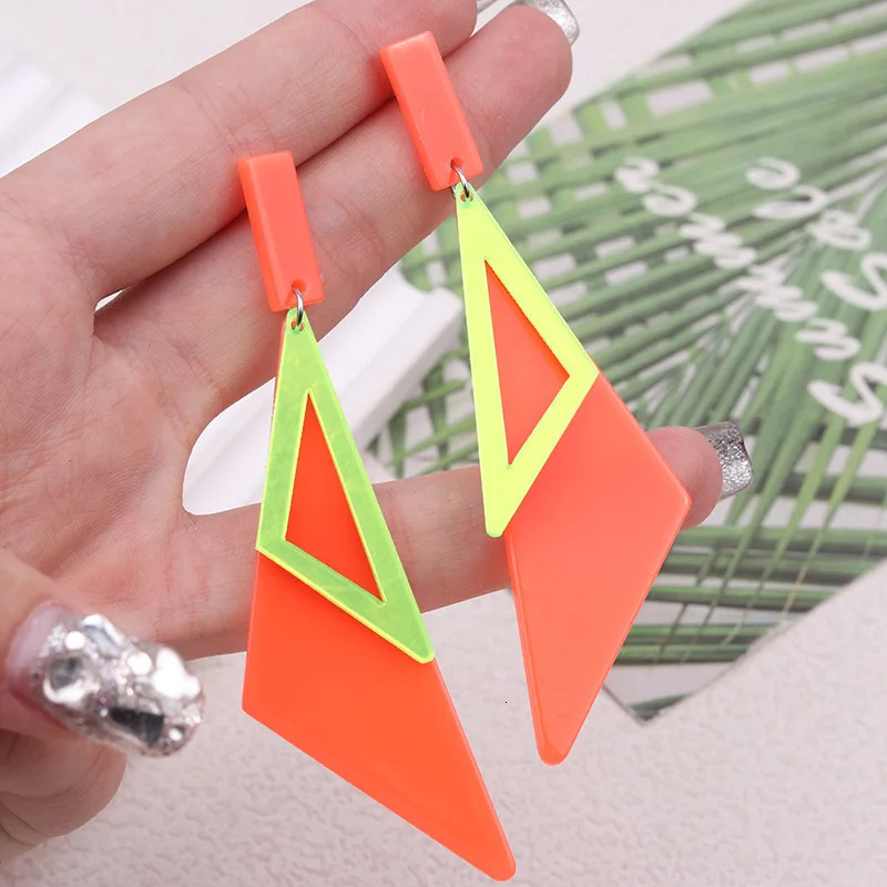 Double Layer Long Triangle Acrylic Earrings with Fluorescent Color Simple and Personalized Fashion Decorative Gift 250210
