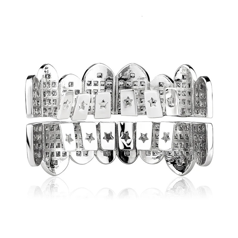 Hip Hop Iced Out Teeth Gold Plated Dental Grills Rock Tooth Caps Crystal Teeth Caps Halloween Tooth 250220