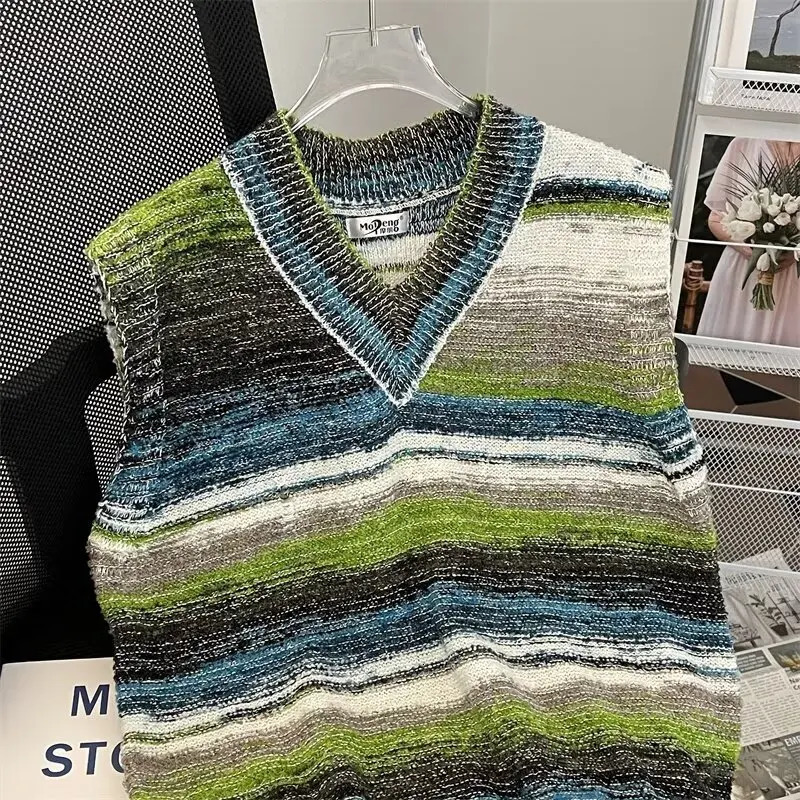 Striped Sweater Vests Men Casual Vintage Soft Handsome Sleeveless Knitwear Autumn Winter Japanese Style Harajuku Allmatch Chic 250225