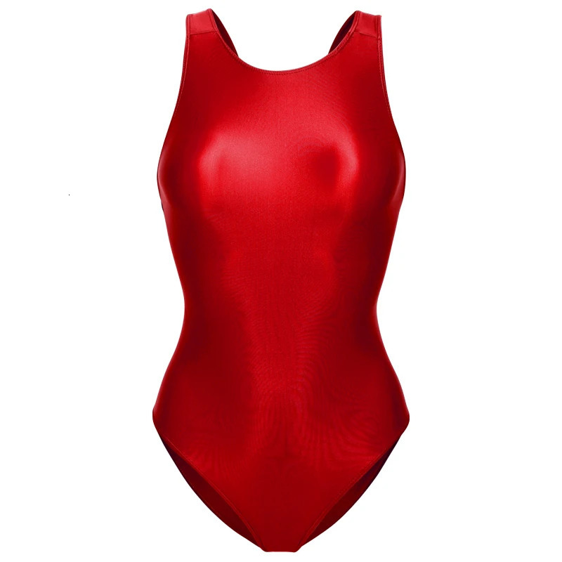 Sexy Glitter Shiny women one-piece crotchless see through swimsuit Oily Tight Backless plus size bathing suits High-Cut Bodysuit 250225