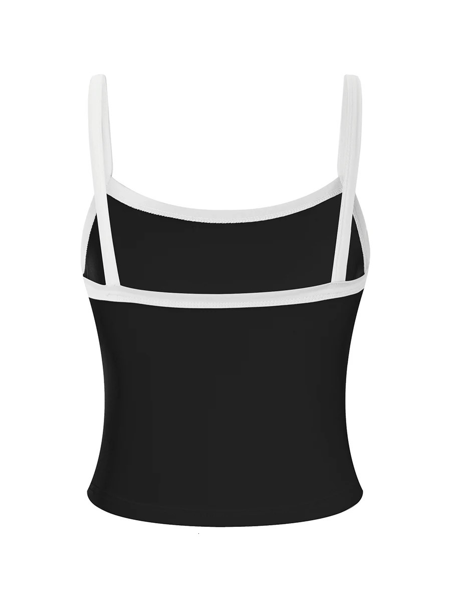 Women Crop Tops Spaghetti Strap Square Neck Contrast Color Slim Fit Camisoles For Women Summer Casual Short Tank Tops 250226