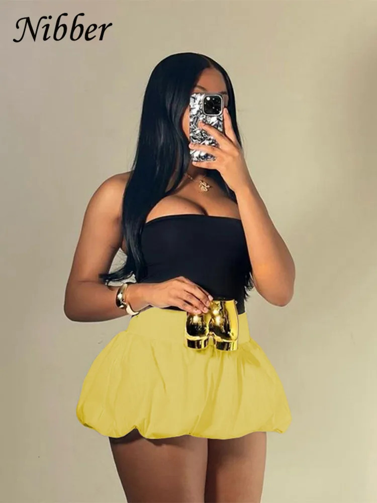 Nibber Ball Gown Skirts Women Y2K tie Summer Trend Midnight Waistband Miniskirts Birthday Basic Streetwear Wild Bottoms 250225