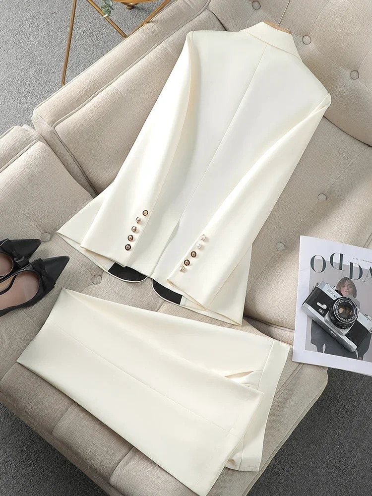 Fashion Red Black Beige Women Pant Suit 2 Piece Set Office Ladies Female Business Work Wear Formal Blazer Jacket and Trouser 250226