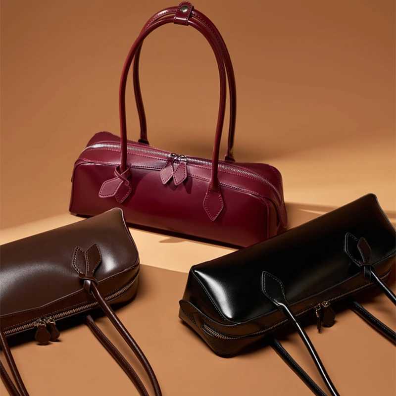 Hifi Korean Genuine Leather Underarm Shoder Bags For Wen 2025 Trend Designer Lg Handle Tote Sausage Ladies Handbags Y250225
