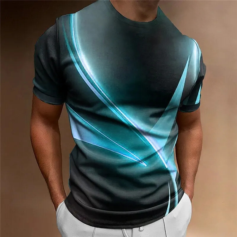 Mens T Shirt Curved Radiance Graphic 3D Printed T-shirts Casual Loose Short Sleeve Tees Oversized Men Clothing Tops Outdoor 250225