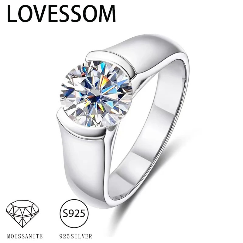 925 Sterling Silver 2 Carat Thick Arm Glossy Ring Fashion Casual High-end Light Niche Gift for Ladies and Mom 250220