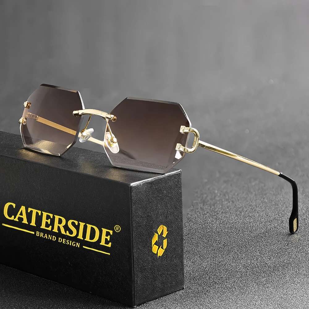 CATERSIDE Rimless Polygon Men's Sunglasses Octagonal Vintage Shades Gradient Traveg UV400 Women Sun Glasses Party Business