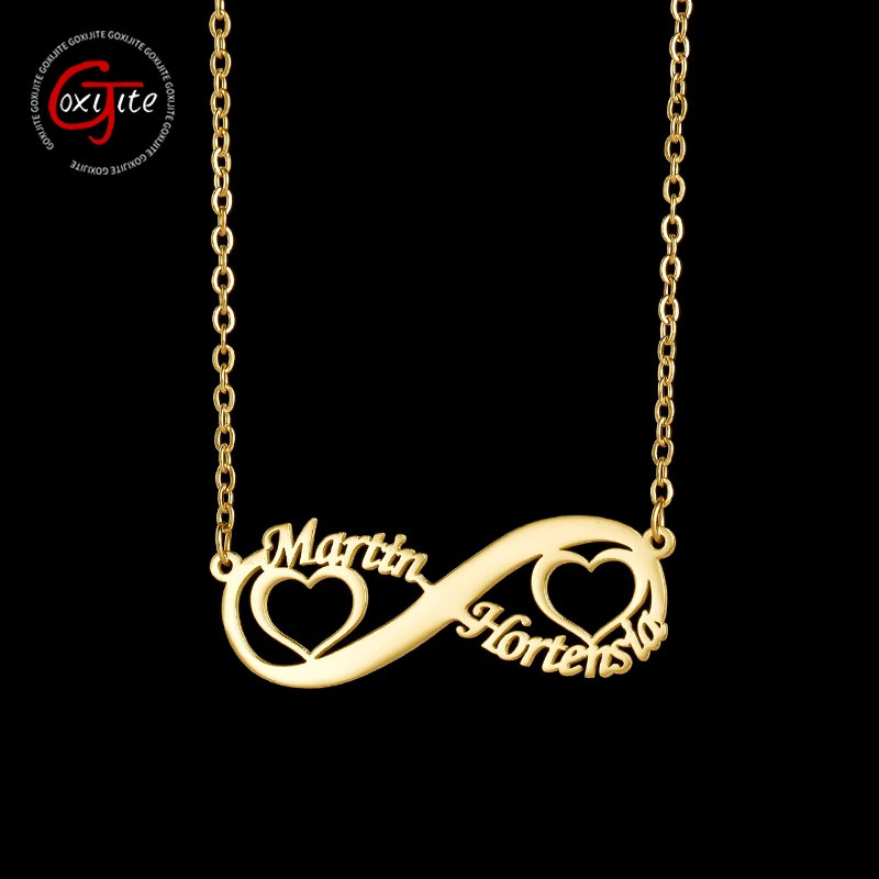 Goxijite Trendy Personalized Unlimited Name Necklace Womens Stainless Steel Customized Double Love Gift 250117