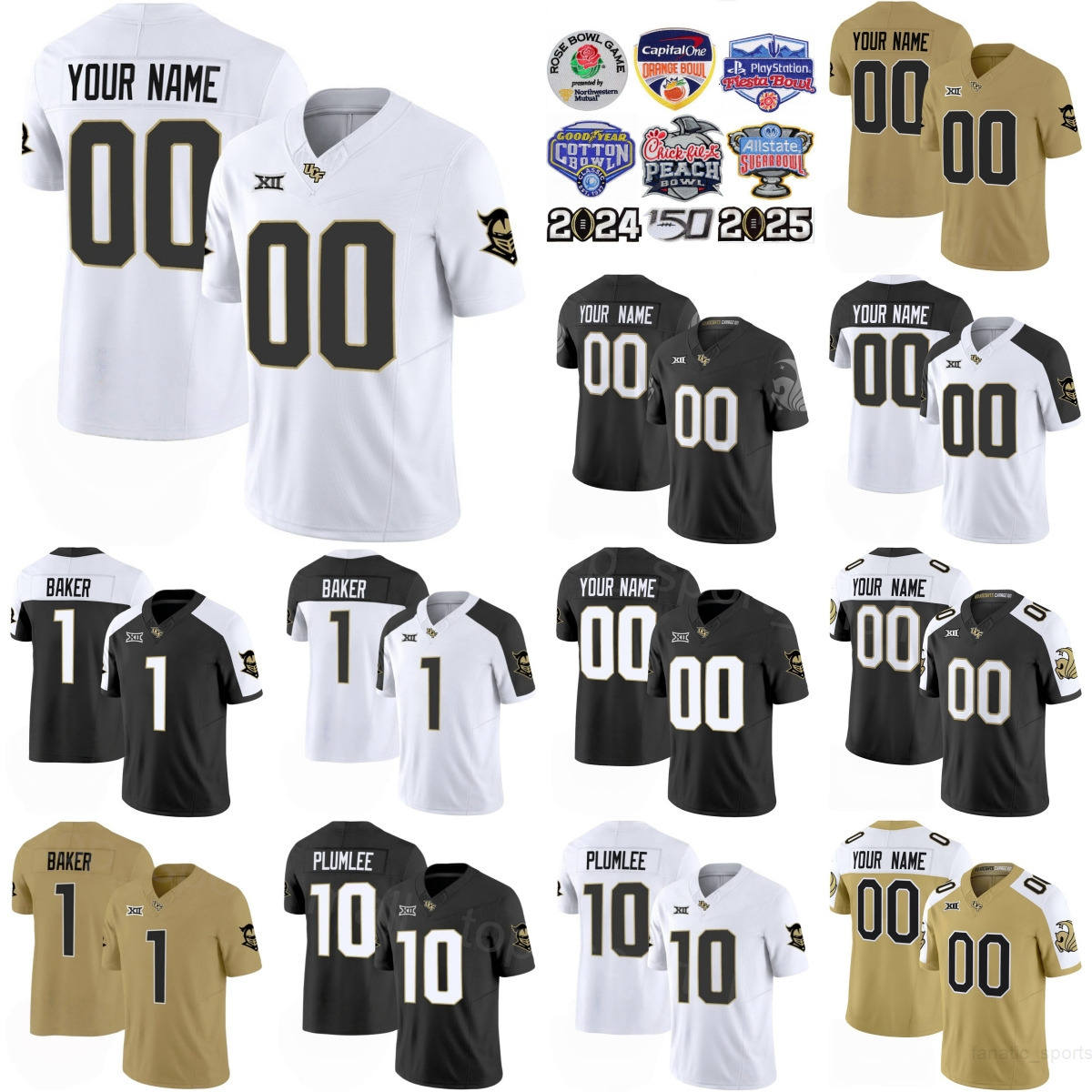 2025 College UCF Knights Football 1 Javon Baker Jerseys University Woman Mans Kids 3 Xavier Townsend 5 Isaiah Bowser 3 Brandon Johnson 10 McKenzie Milton Black White