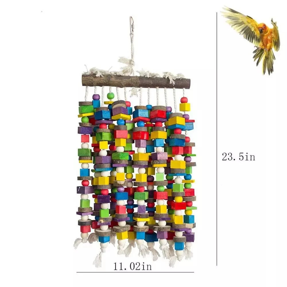 Wooden Bird Toys Large Bird Chewing Toy Parrot Birds Toys Accessories Big Parrot Cage Bite Toy for African Grey Macaws Cockatoos 250226