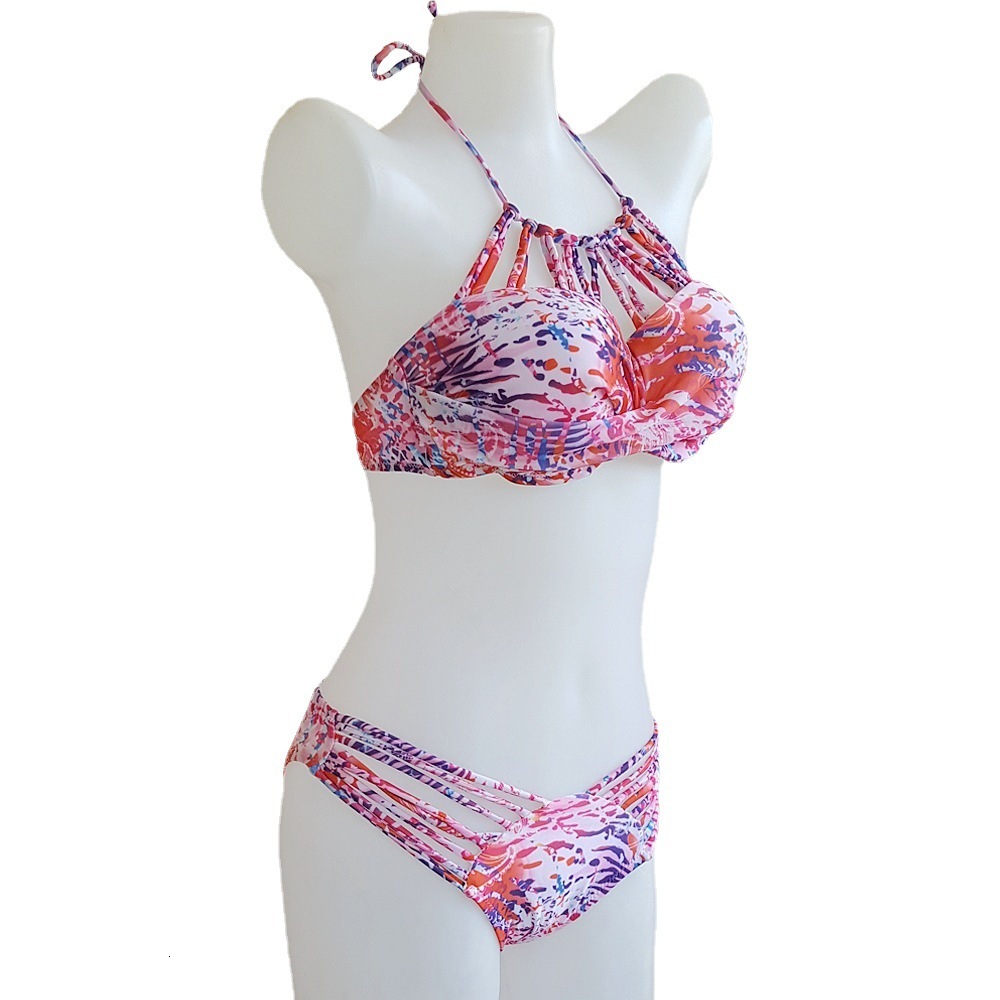 sexy bikini New Nishang Colorful Louver Window Wrapped Neck with Strip Steel Bracket, Small Chest Gathering Bikini, Multi Rope Weaving swimwear