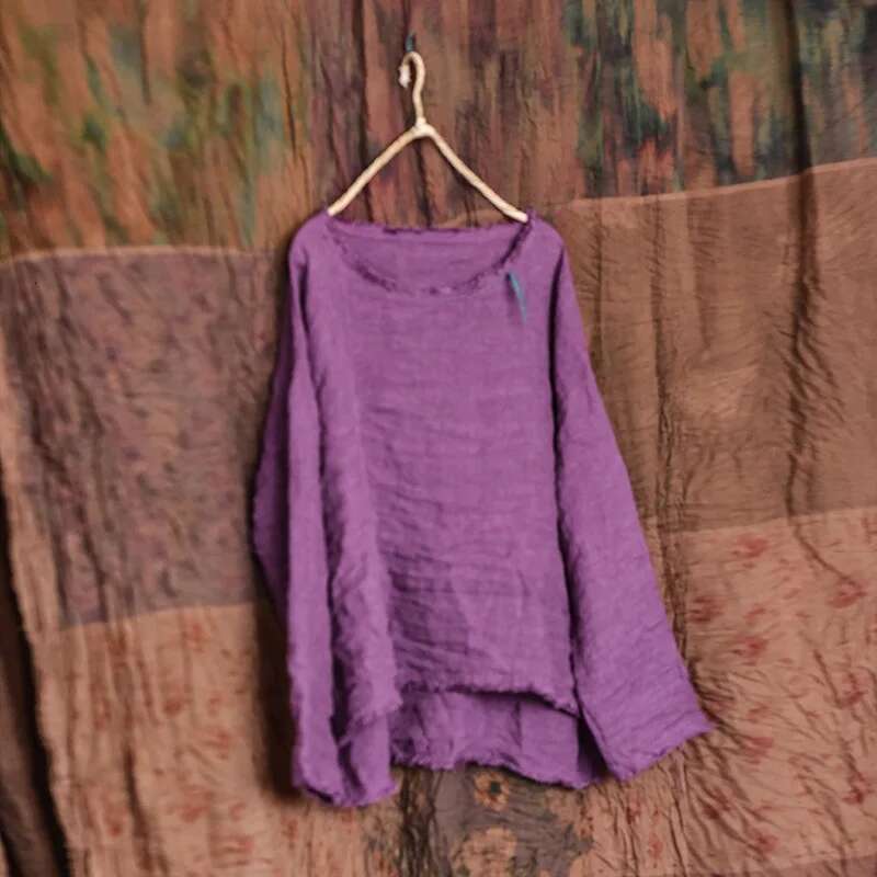 Women Causal Simple Loose Thin Ramie Shirt Solid Color Blouse Ladies Vintage Female 2024 Long Sleeves Summer Spring Tops