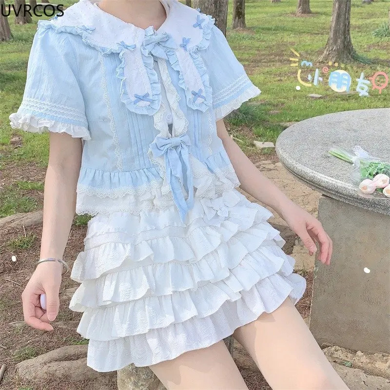 Japanese Style Kawaii Lolita Mini Skirt Women Gothic High Waist Ruffle Tiered Skirts Sweet y Summer Harajuku Y2k Short Skirt 250225