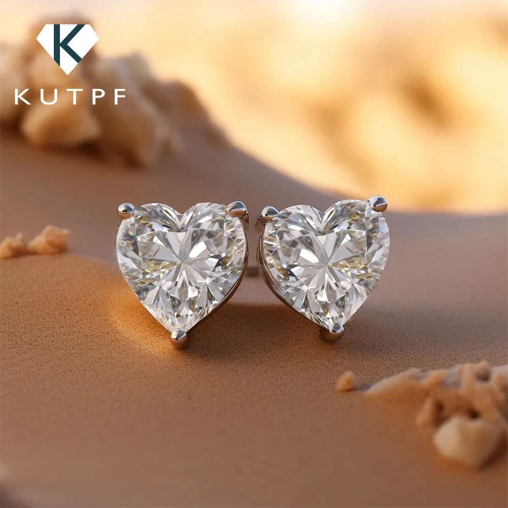 1-4Carat Heart Cut Solitaire Moissanite Dia Stud Earrings with Certificates Sier Plated Gold Ear Studs for Women