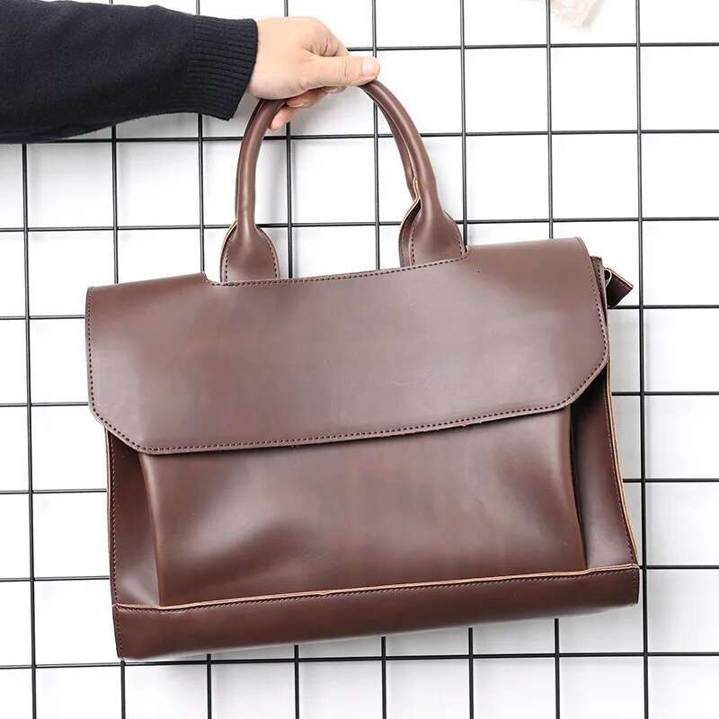Vintage Leather Handbag Men's Top-Handle Bags Briefcase With Shoulder Strap Business Large Capacity Crossbody Men Laptop Bag