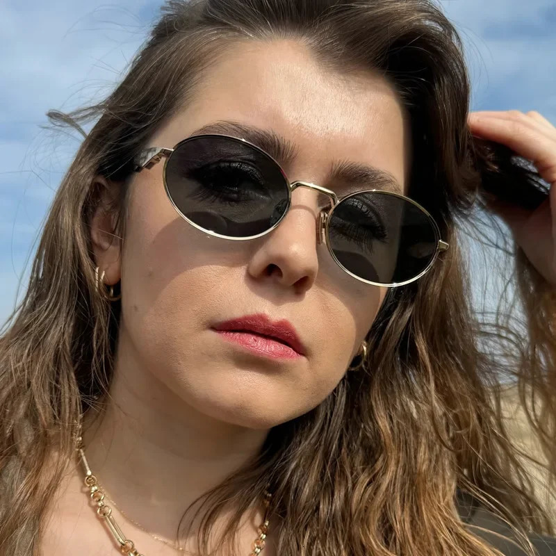 Womens Oval Frame Metal Sunglasses High-end Feel European American Cross-border Eyewear Vintage Fashionable Sunglasses 250225