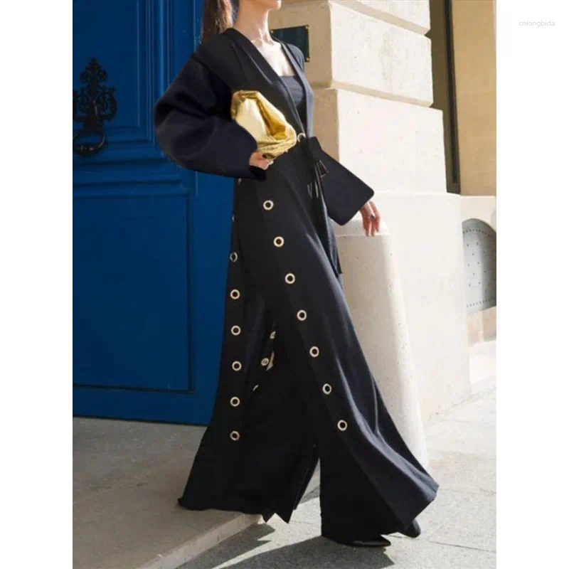 Womens Trench Coats Modigirl Women Long Outerwear Tops 2025 Autumn Winter Hollow Split-Joint Streamer Womens X-long Coat INS Y2k Style